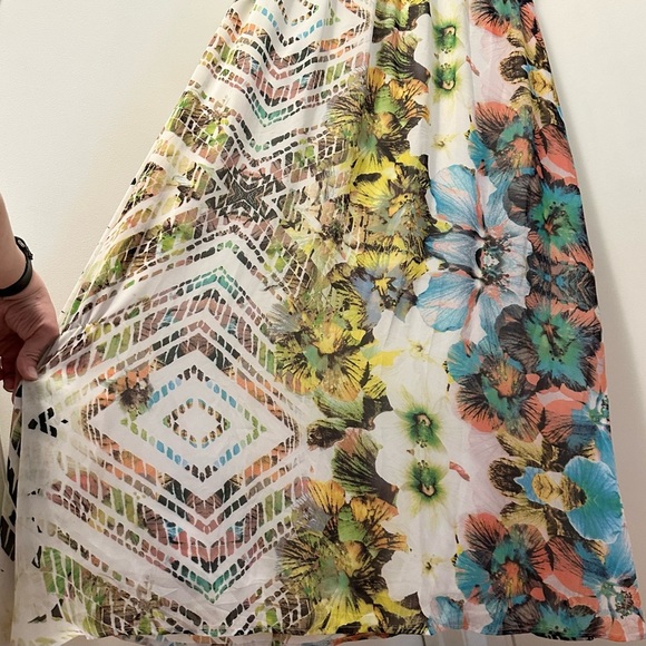RHYME Abstract Modern Print Lined Halter Maxi Dress S unique tropical geometric - Picture 5 of 9